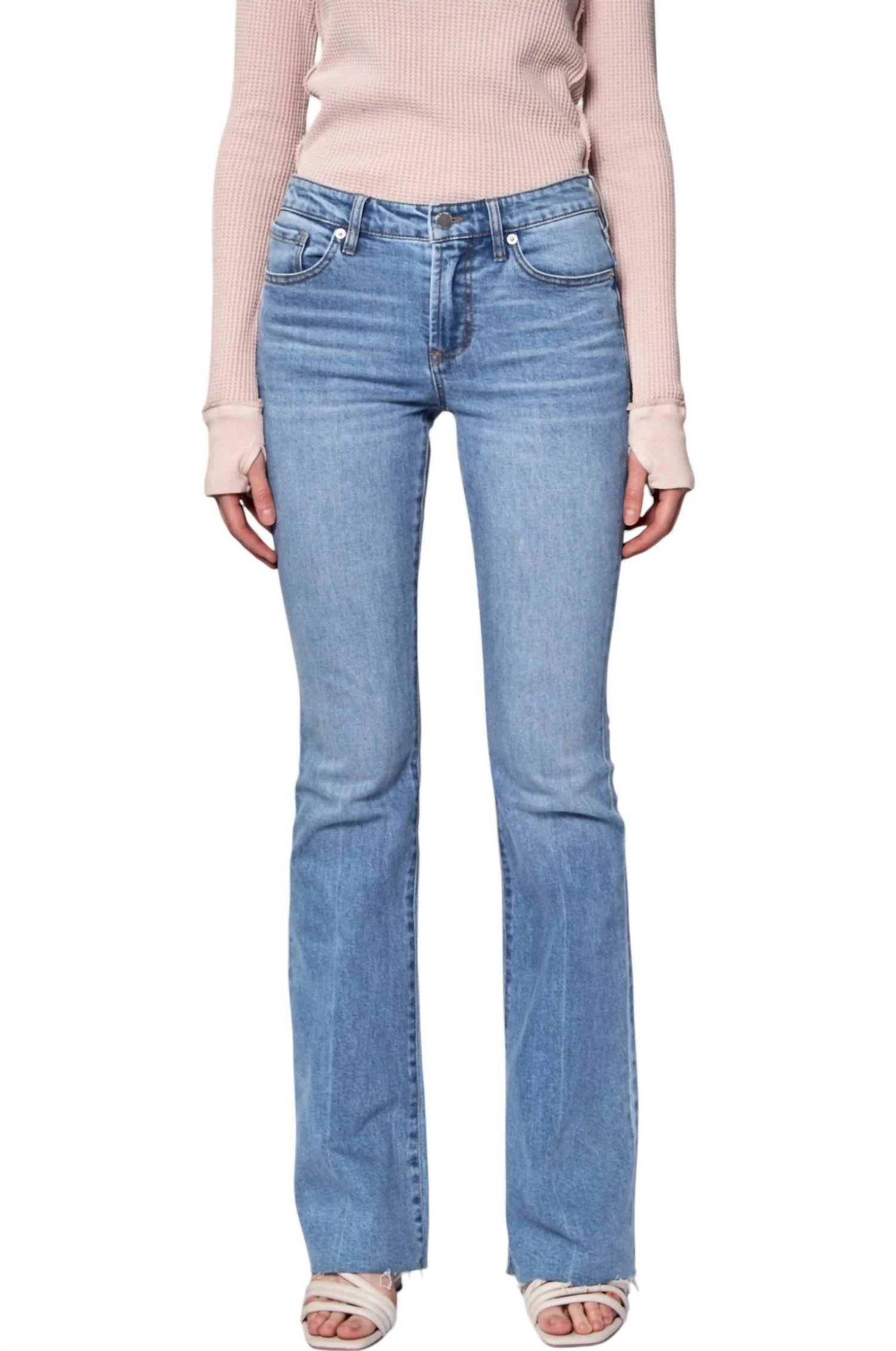 Bella Rose Mid Rise Flare Jeans In Light Denim | Shop Simon