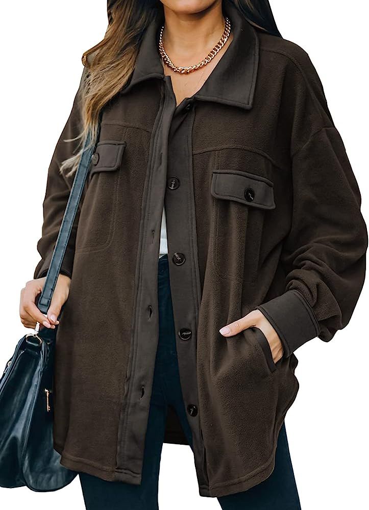 Astylish Women Casual Coat Long Sleeve Shacket Shirts Jacket with Pockets | Amazon (US)