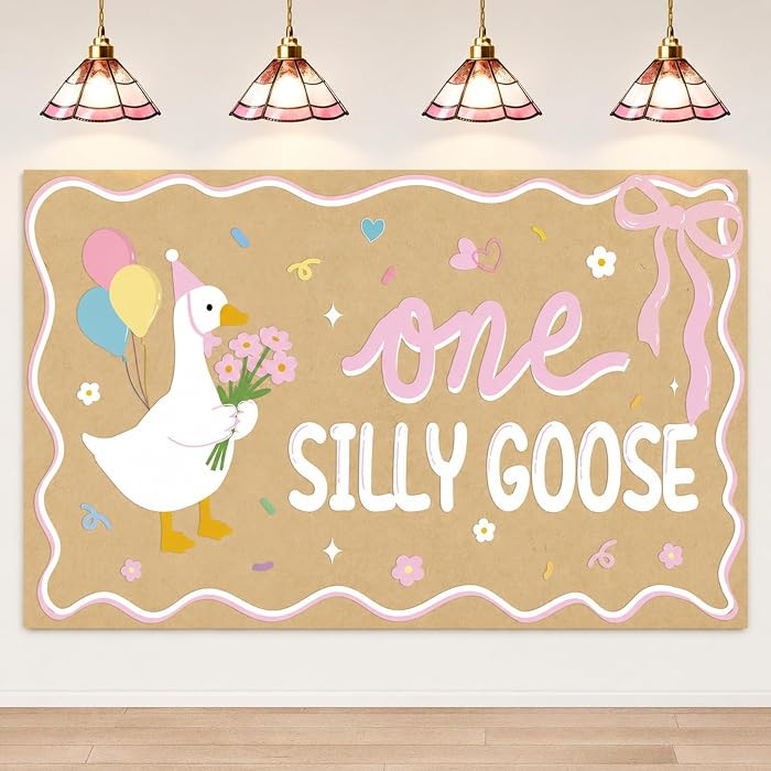 One Silly Goose Backdrop Pink Silly Goose Party Banner Decoration 39x25 in Large First Birthday K... | Amazon (US)