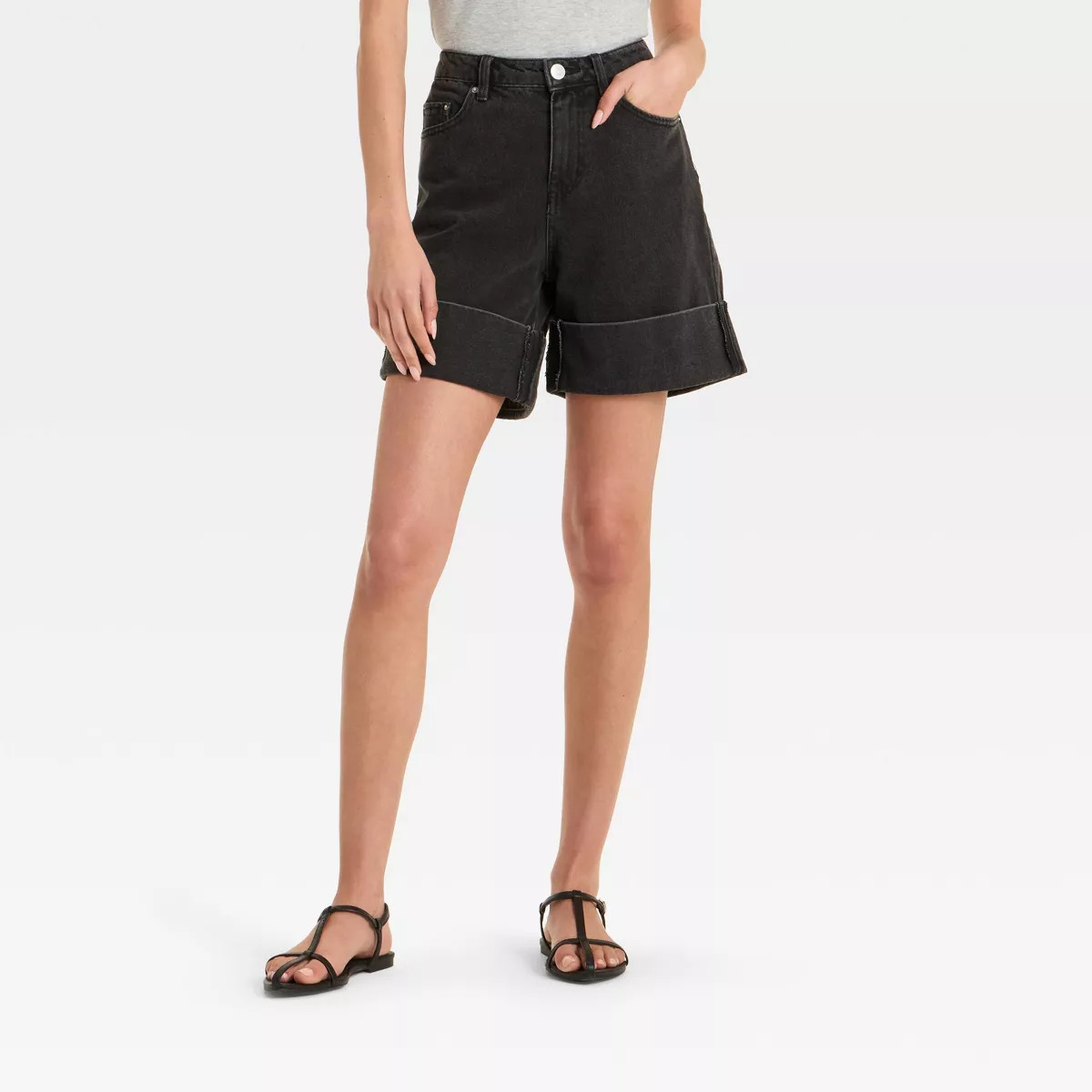 Women's Mid-Rise Wide Cuff Baggy Denim Shorts - Future Collective | Target
