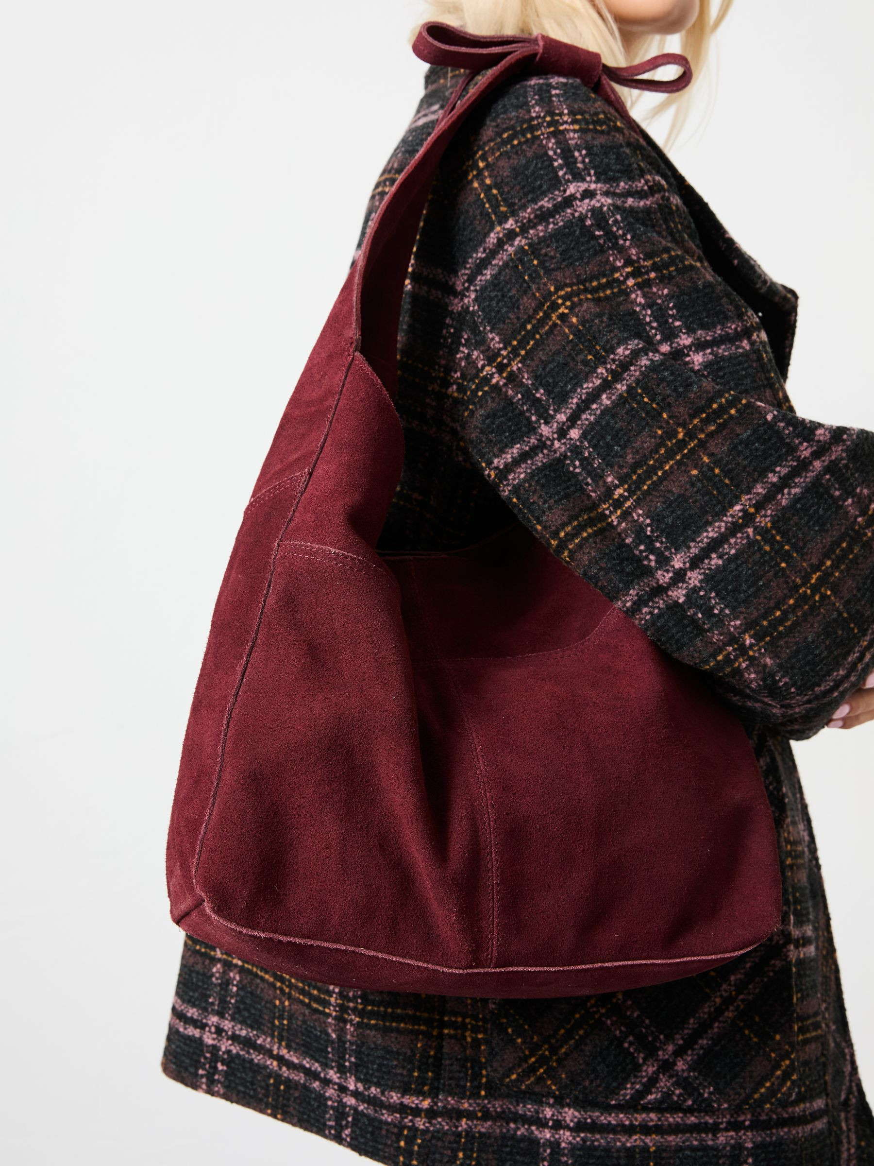 Burgundy Red Suede Bow Handle Shoulder Bag | FatFace | Fat Face