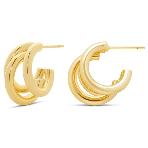 MILLA Chunky Gold Earrings for Women, Triple Split Thick Gold Hoops and Silver Hoop Earrings, Hypoallergenic (14K Gold Plated) | Amazon (US)