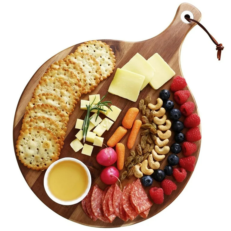Hecef 12in Round Charcuterie Board with Handle, Acacia Wood Cutting Board Cheese Serving Tray for... | Walmart (US)