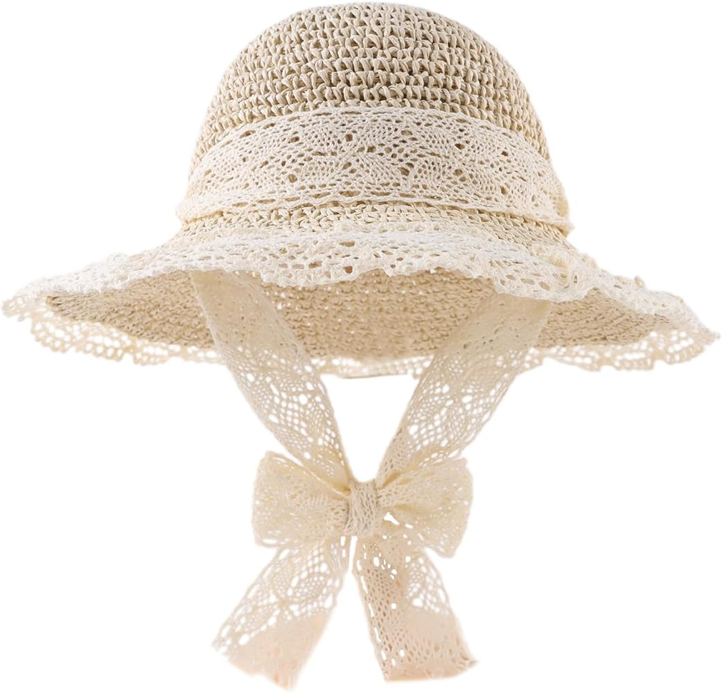 Baby Girl Straw Hat Toddler Summer Beach Hat with Lace Bow Infant Girls Sun Hats | Amazon (US)