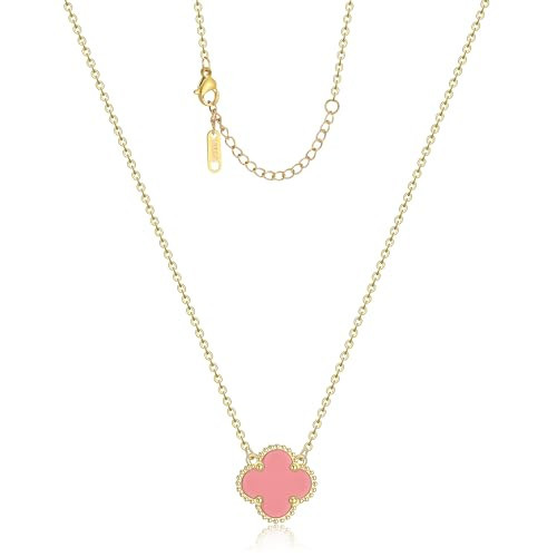 AIPPK Clover Pendant Necklace 18K Gold Plated Four Leaf Clover Necklaces Lucky Simple Jewelry Gifts for Women (Pink) | Amazon (US)