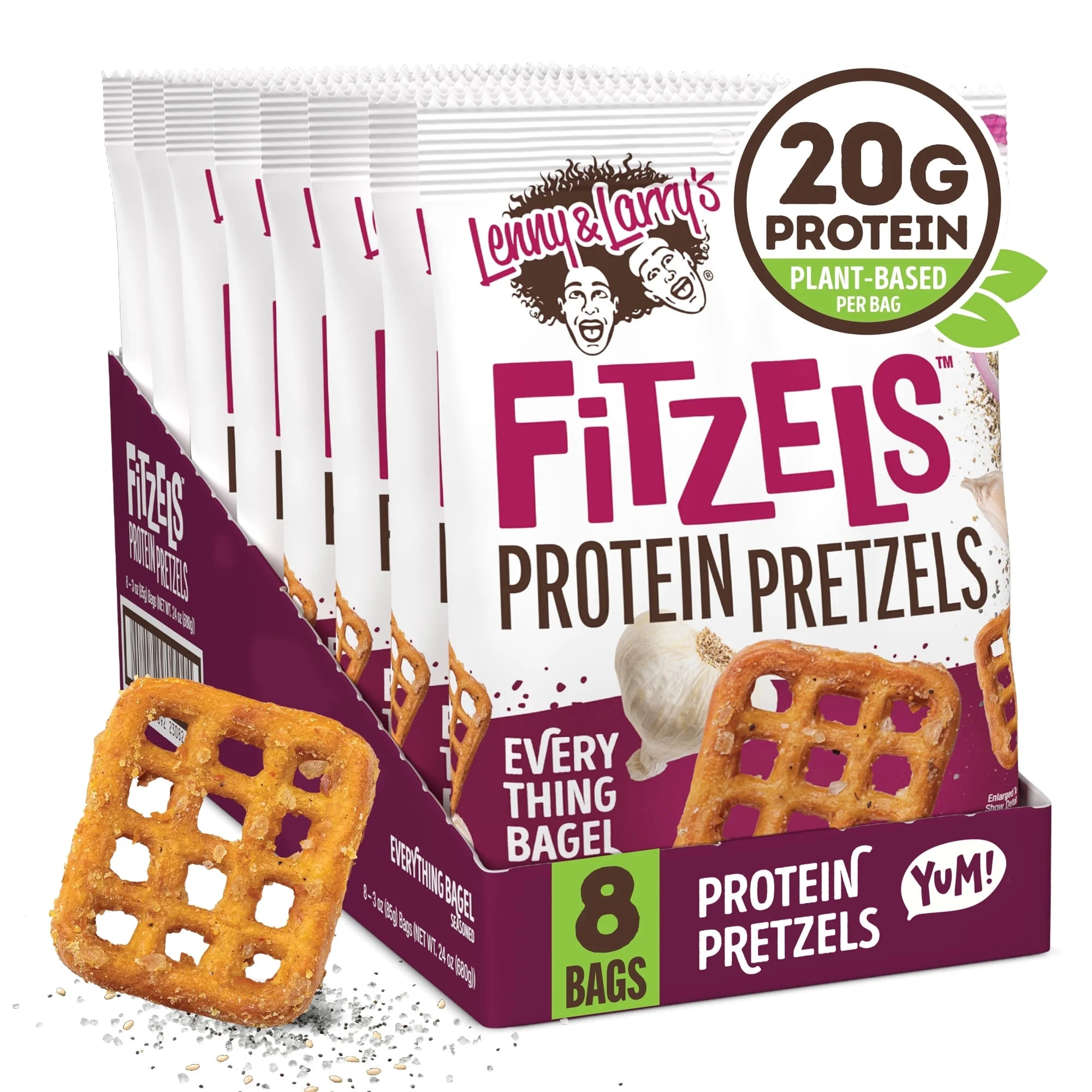 Lenny & Larry's Fitzels Protein Pretzels Snack, Everything Bagel, 20g of Protein, 8 Pack | Walmart (US)