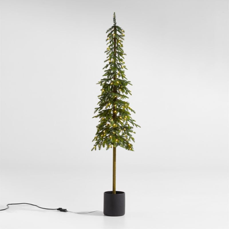Faux Potted Slim Alpine Pre-Lit LED Tree with White Lights 7' + Reviews | Crate & Barrel | Crate & Barrel