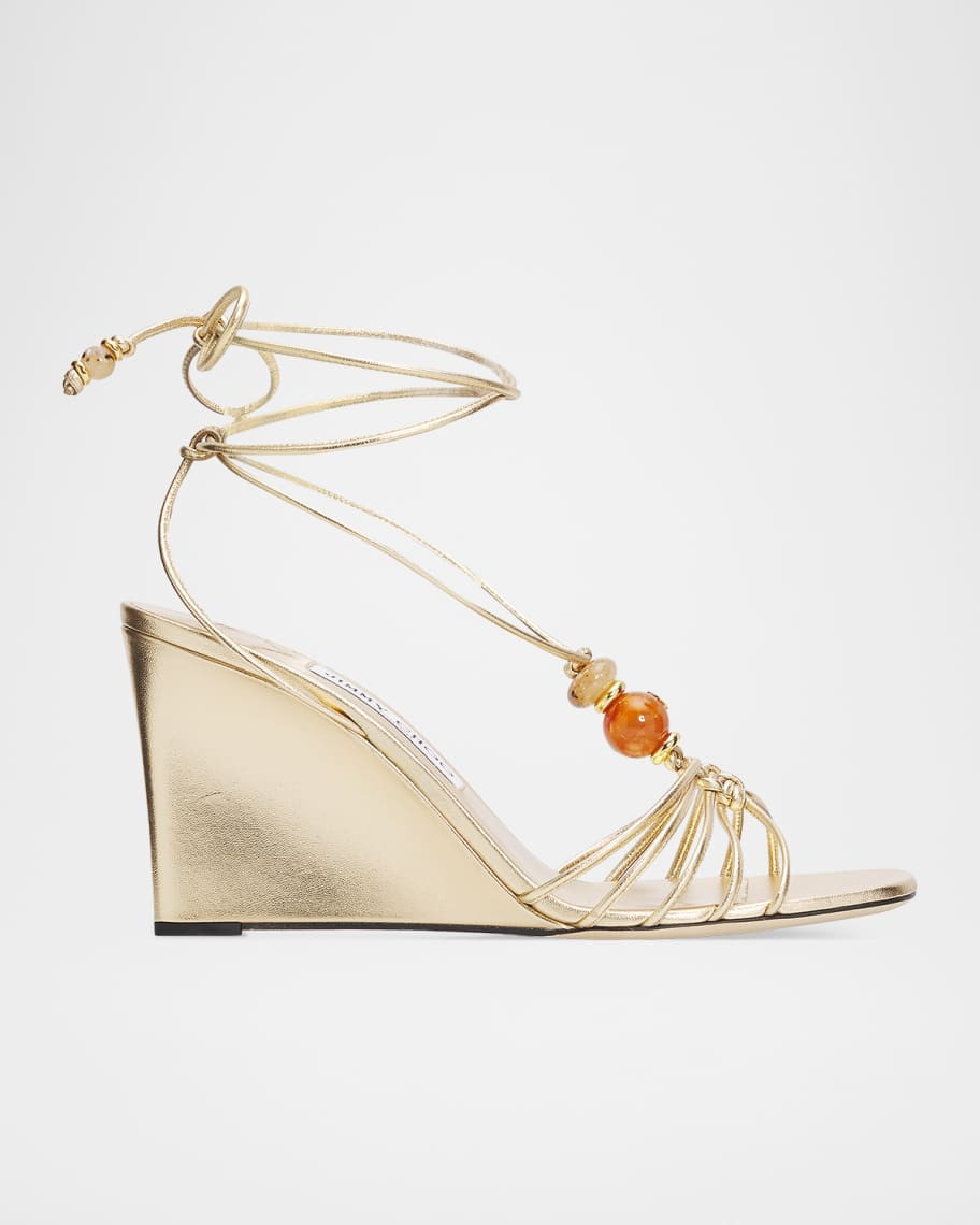 Lova 85mm Metallic Leather Wedge Sandals | Neiman Marcus