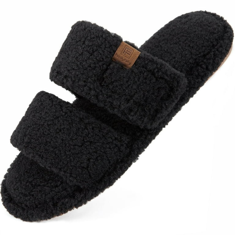 Women's FamilyFairy Open Toe Slippers Adjustable Memory Foam House Shoes Faux Fur Fuzzy Slide San... | Walmart (US)