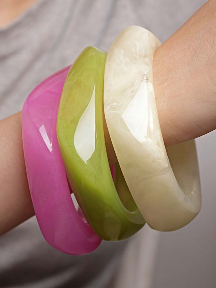 3pcs Stylish & Cute Colorful Dopamine Acrylic Wide Bangle Bracelets For Women, Versatile For All Seasons, Vacation & Travel | SHEIN