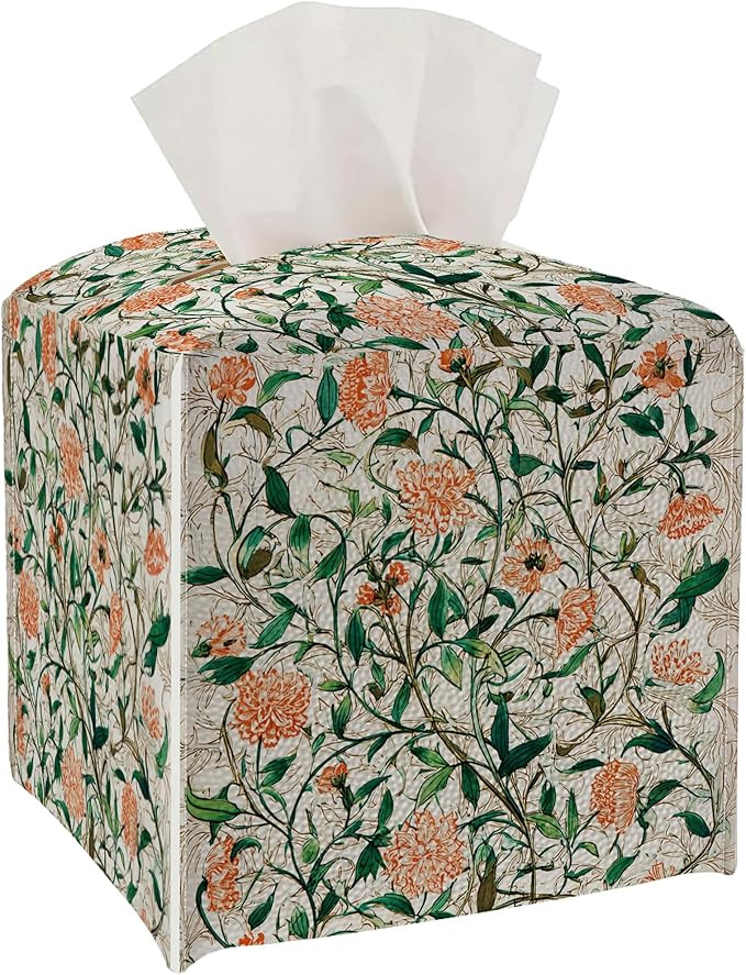 William Morris Floral Tissue Box Cover - Vintage Style 5.2 x 5.2Inch PU Leather Holder with Elast... | Amazon (US)