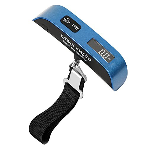 travel inspira Luggage Scale, Portable Digital Hanging Baggage Scale for Travel, Suitcase Weight Scale with Rubber Paint, 110 Pounds, Battery Included - Blue | Amazon (US)