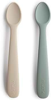 mushie Silicone Baby Feeding Spoons | 2 Pack (Cambridge Blue/Shifting Sand) | Amazon (US)