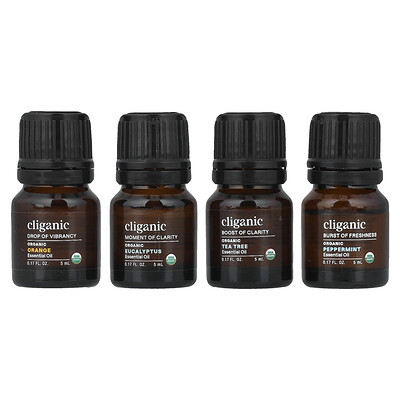 Cliganic, The Basics, Essential Oil Aromatherapy Set, 4 Piece Set | iHerb