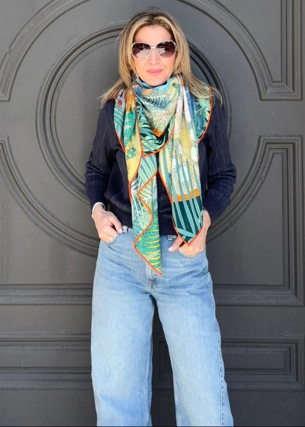 Ravi Cashmere Feeling Multicolor Jungle Print Shawl - Teal and yellow | Benaar La