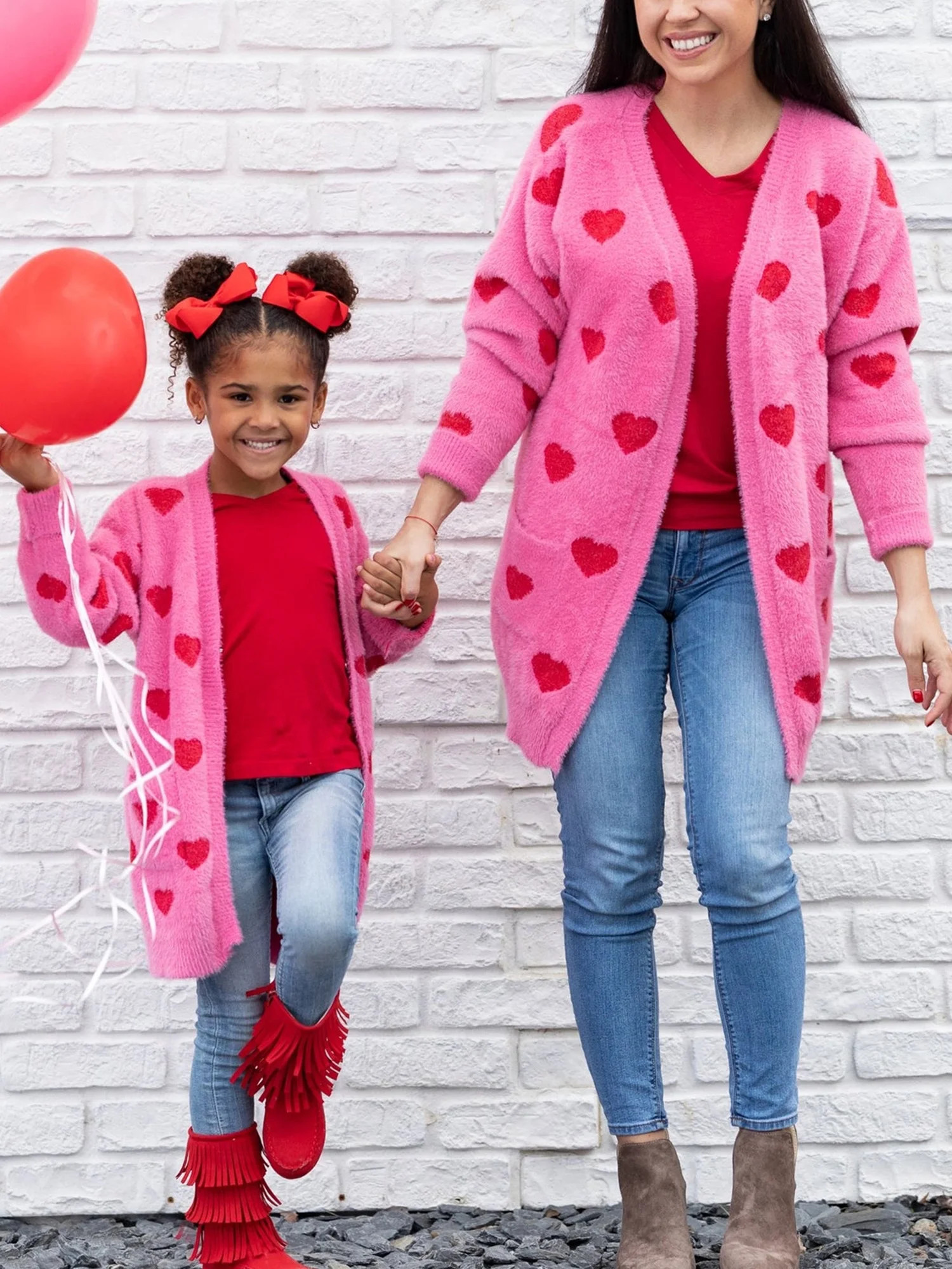 Gwiyeopda Family Matching Long Sleeve Open Front Long Cardigan Sweater Heart Mommy and Me Coat - ... | Walmart (US)