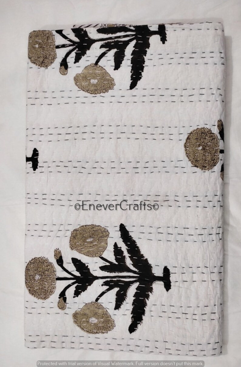 Beautiful Floral Print kantha quilt Indian hand block print kantha quilt Reversible cotton Beddin... | Etsy (US)