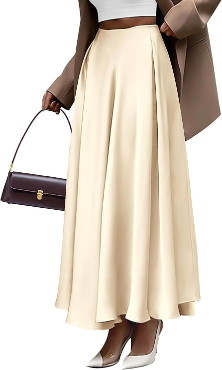 BTFBM Satin Skirts for Women Summer 2026 Elegant Flowy A-Line Cocktail Formal Silk Spring Maxi Sk... | Amazon (US)
