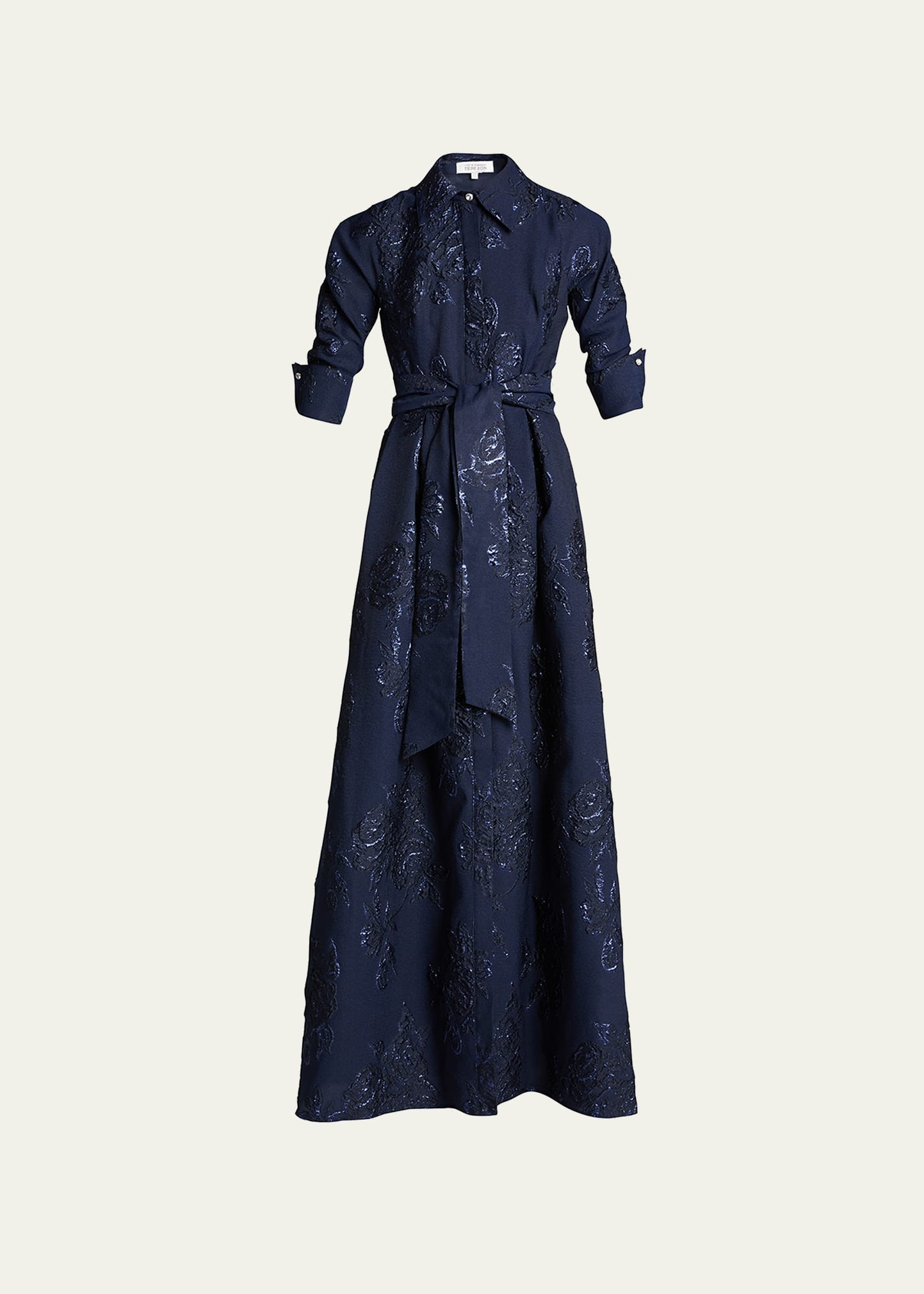 Rickie Freeman for Teri Jon Belted Jacquard Shirtdress Gown | Bergdorf Goodman