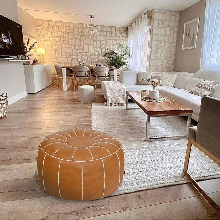 Unstuffed Handmade Moroccan Round Pouf Foot Stool Ottoman Seat Faux Leather Large Storage Bean Ba... | Walmart (US)