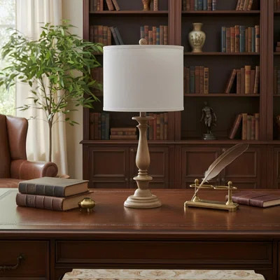 27.5-inch Coastal Wood Grain Effect Polyresin Table Lamp | Wayfair North America