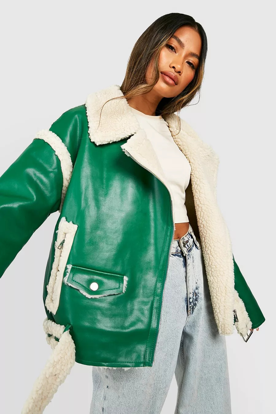 Teddy Trim Aviator | Boohoo.com (US & CA)