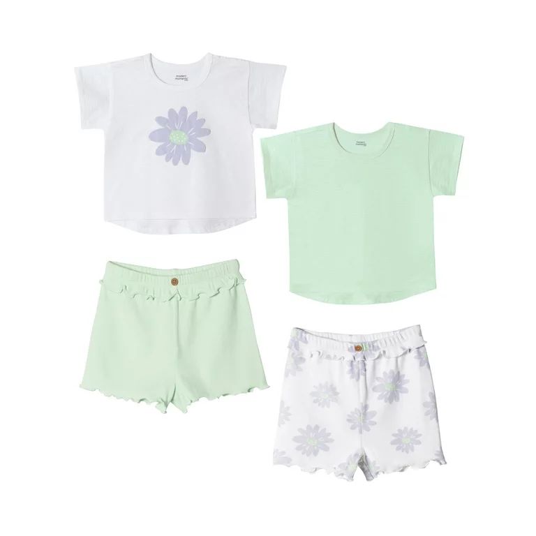 Modern Moments by Gerber Baby & Toddler Girl Short Sleeve Tops & Paperbag Shorts Outfit Set, 4-Pi... | Walmart (US)