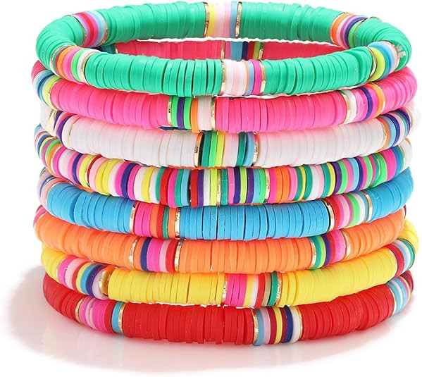 NVENF Rainbow Heishi Bracelets for Women Stackable African Vinyl Disc Bead Stretch Bracelets Bohe... | Amazon (US)