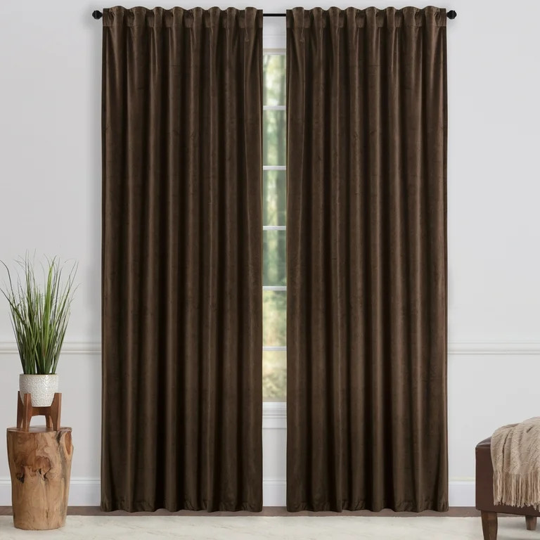 Chanasya Brown Velvet Curtains Panel Set 2 -Piece - Classy Partial Blackout Curtain Room Darkenin... | Walmart (US)