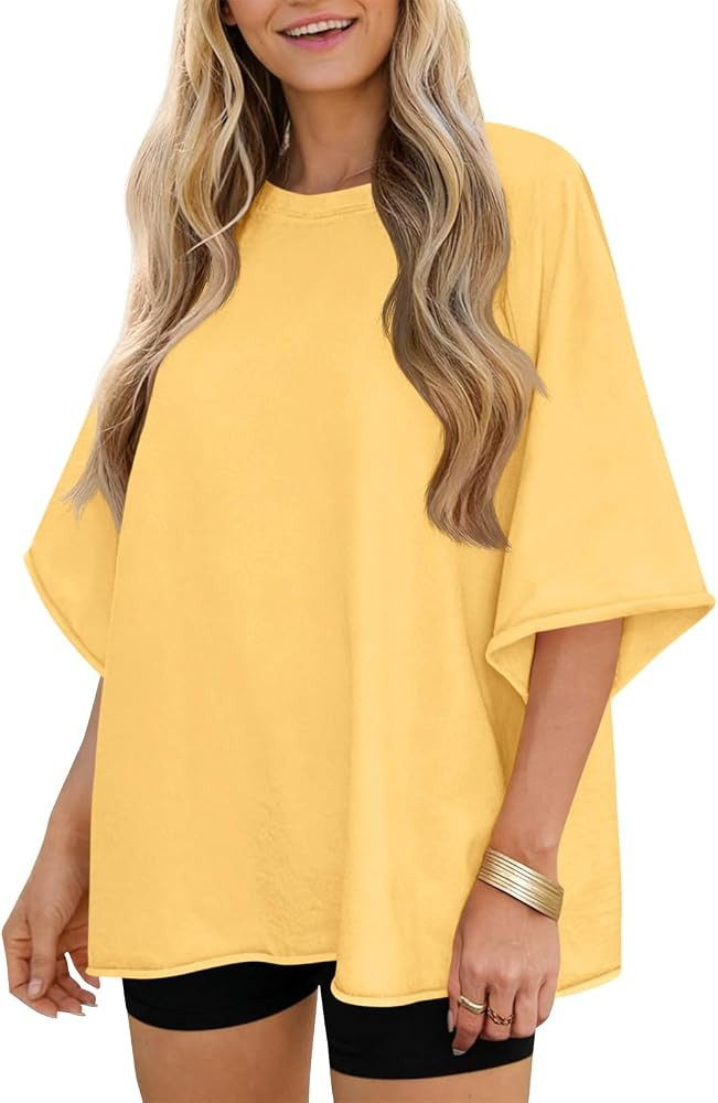 Tankaneo Womens Oversized Half Sleeve T-Shirts Trendy Casual Baggy Loose Fit Tops Summer Crew Nec... | Amazon (US)
