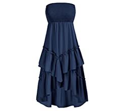 GRACE KARIN Women Two Way Boho Ruffle Tiered Tube Top Dress Shirred Flowy Midi Skirt Strapless Su... | Amazon (US)