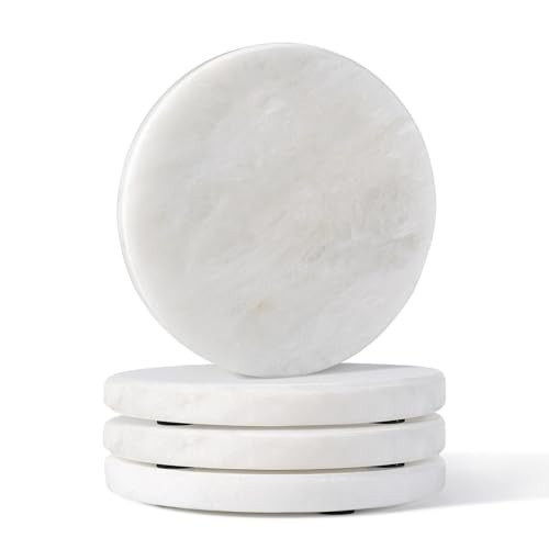 Koville Marble Coaster Set of 4, Round White Coasters, 4" Cup Coasters for Drinks, Heat Resistant Coaster for Coffee Table Home Office Bar Decor(Namib Fantasy) | Amazon (US)