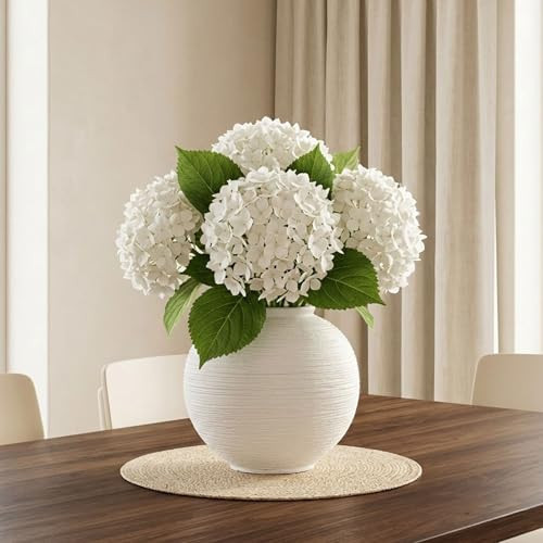 Small White Ceramic Vase - 6.1 Inch Round Farmhouse Wide Mouth Holds Water, White Vases Ceramic Vases for Home Decor Living Room Table Mantel Shelf Entryway Bathroom | Amazon (US)