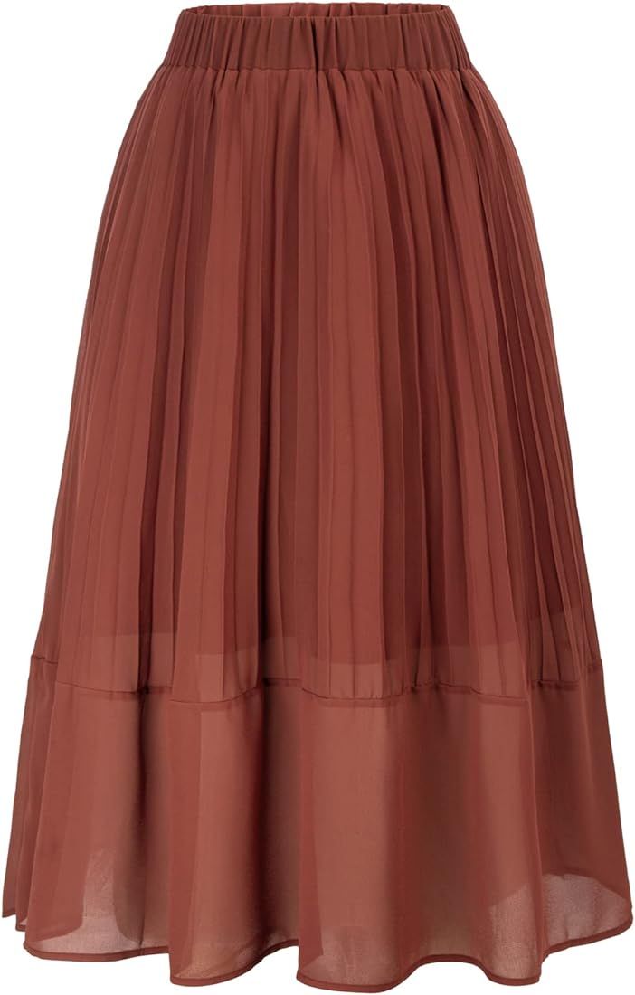 Hanna Nikole Womens Plus Size Lightweight Chiffon Pleated Skirts Double Layer A-Line Flare Maxi Skir | Amazon (US)