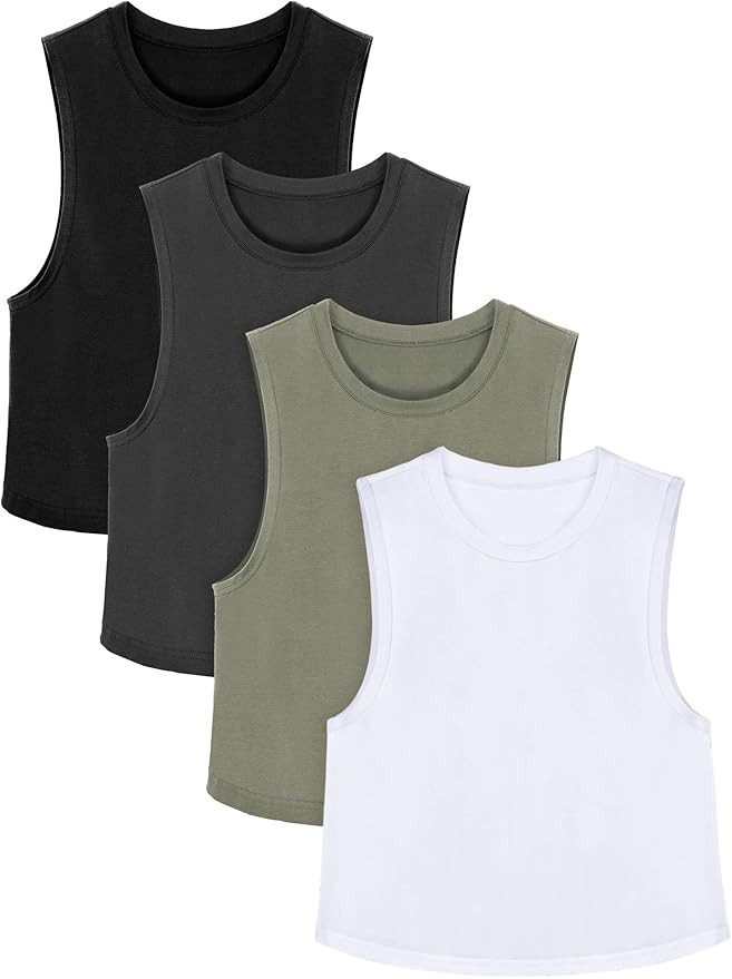 4 Pieces Basic Crop Tank Tops Cotton Sleeveless Racerback Tank Top Women Sports Top | Amazon (US)