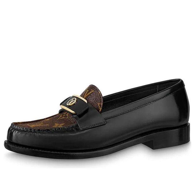 (WMNS) LOUIS VUITTON LV Loafers 'Black with Monogram and Gold Deco' 1AACXG | KICKS CREW
