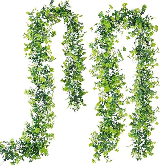 GTIDEA 2 Strands 69" St Patrick's Day Faux Greenery Four Leaf Clover Garland Artificial Ivy Vines... | Amazon (US)