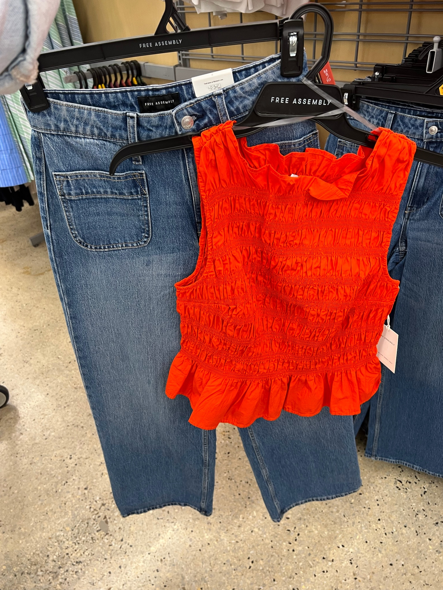 Smocked top and patch jeans at Walmart! There’s also a skirt to match this top! #walmartfashion