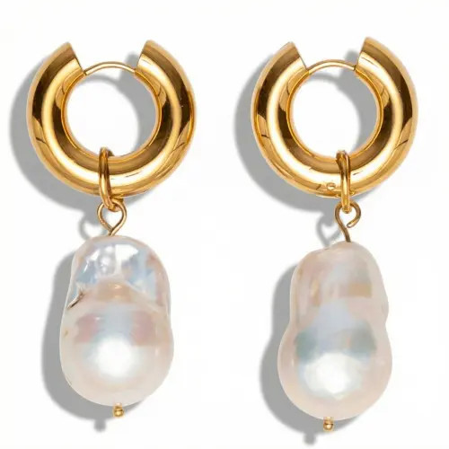 Bliss Diamond 18k Gold Plated 2" Fresh Water Pearl Hoops in 18K Yellow Gold at Nordstrom, Size Small | Nordstrom