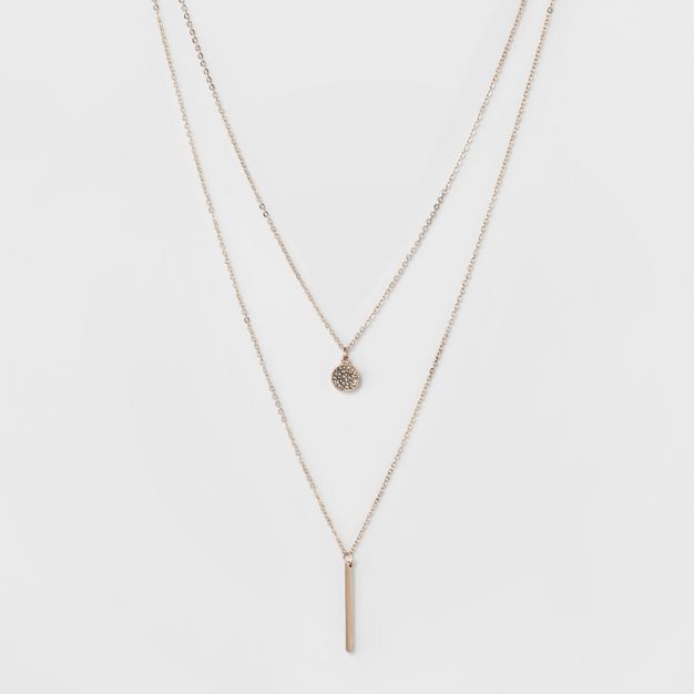 Pave Circle and Thin Bar Two Row Short Necklace - A New Day™ Rose Gold/Clear | Target