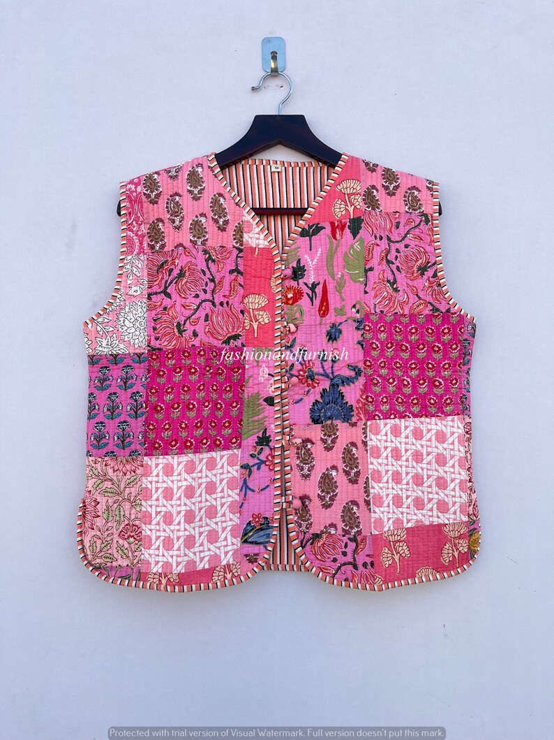 Cotton Quilted Jacket Women Wear Front Open Kimono Stripe Piping Handmade Vintage Quilted Jacket ... | Etsy (US)