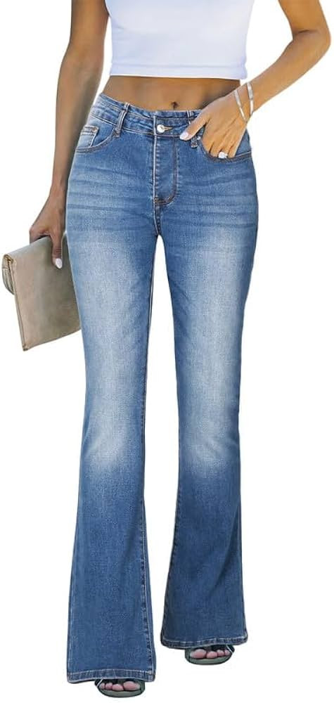 Genleck Womens Stretch Flare Jeans - High Waisted Bell Bottom Jeans Trendy Tummy Control Denim Pa... | Amazon (US)