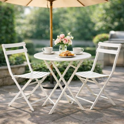 3-Piece Folding Patio Bistro Set, Outdoor Metal Table and Chairs Set, Space-Saving Balcony Furniture, Weather-Resistant, White | Target
