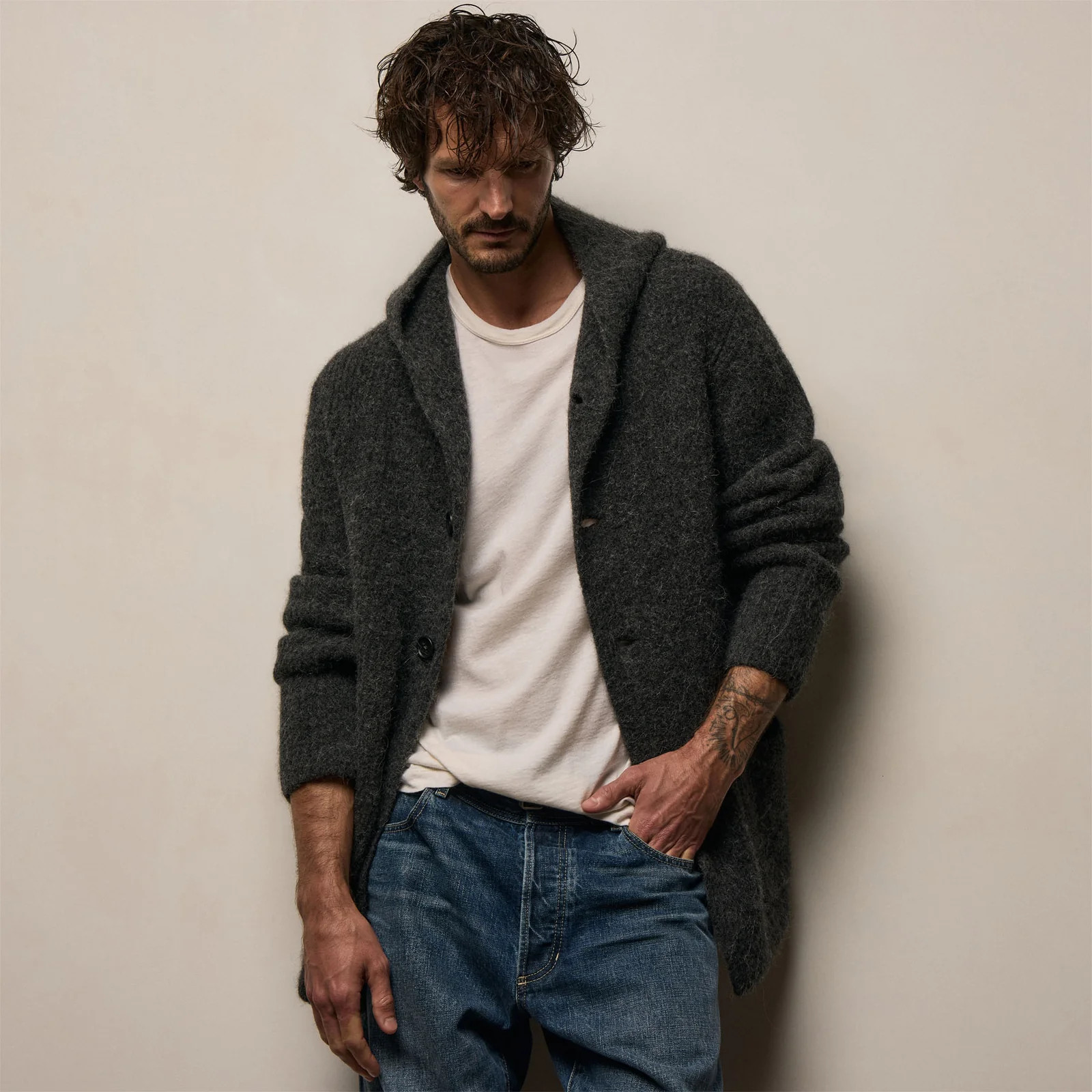 Chunky Waffle Knit Hooded Coat - Anthracite | James Perse Los Angeles | James Perse (US)