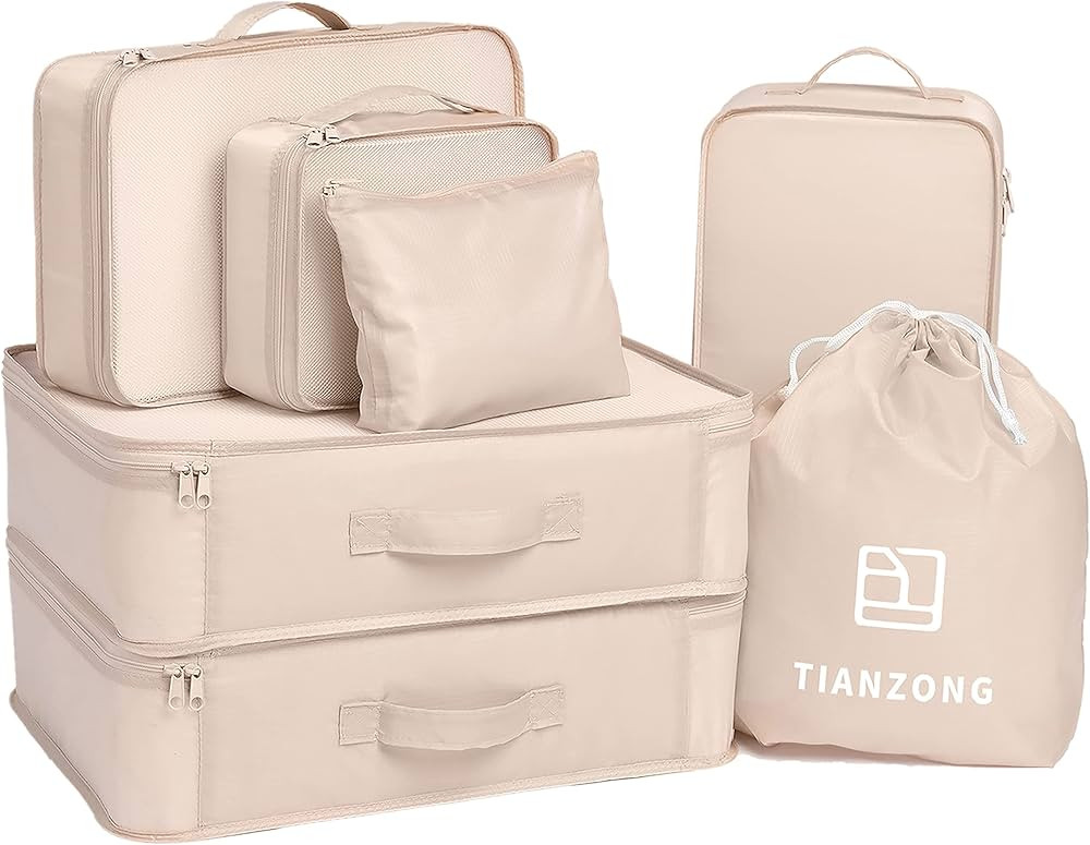 TianZong 7-piece Set Packing Cubes, Travel Bags for Luggage, Packing Organizers with Shoe Bag (Be... | Amazon (US)