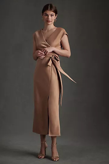 BHLDN Louisa Satin Charmeuse Midi Dress | Anthropologie (US)