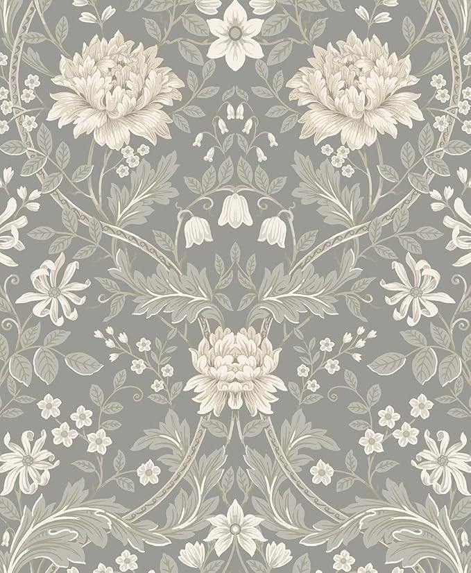 NextWall Honeysuckle Trail Floral Peel and Stick Wallpaper (Daydream Grey) | Amazon (US)