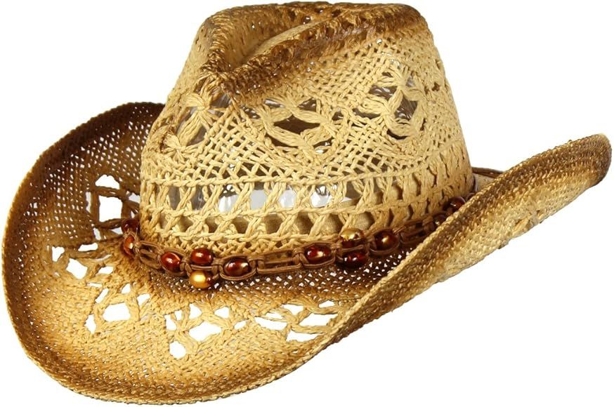 Saddleback Hats Shapeable Toyo Straw Cowboy Hat w/Beaded Trim Band, Western Cowgirl, Natural, One... | Amazon (US)