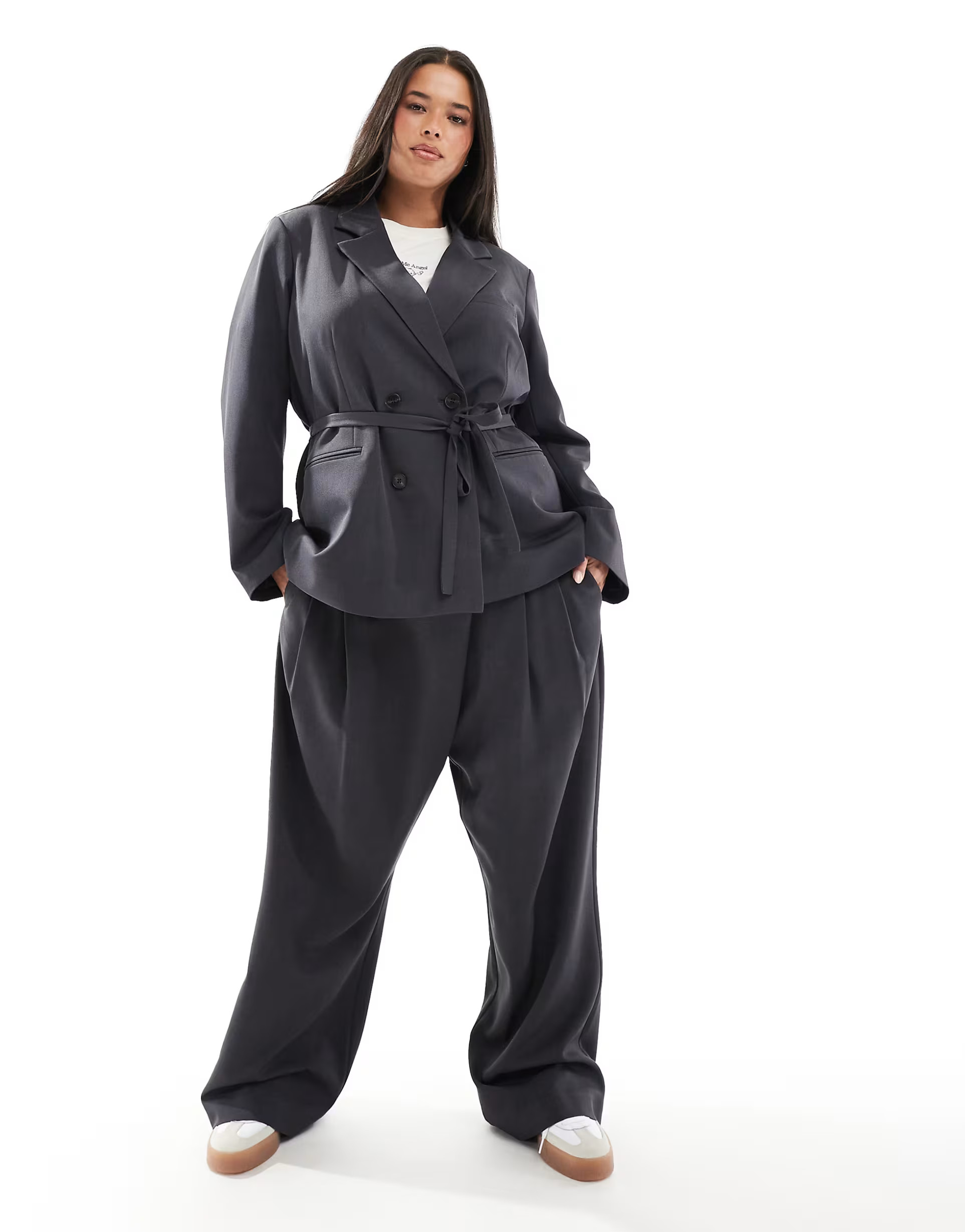 Vero Moda Curve tailored blazer and pants set in dark gray | ASOS (Global)