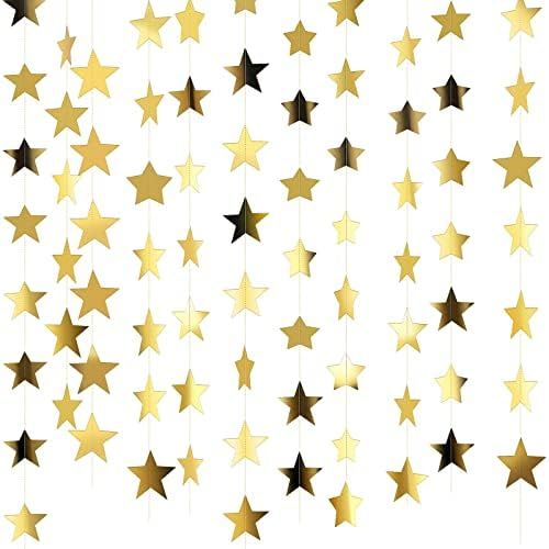 Glitter Star Garland Banner Decoration, 130 Feet Bright Gold Star Hanging Bunting Banner Backdrop... | Amazon (US)